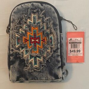 Montana West Denim Bag with Vibrant Aztec Design
